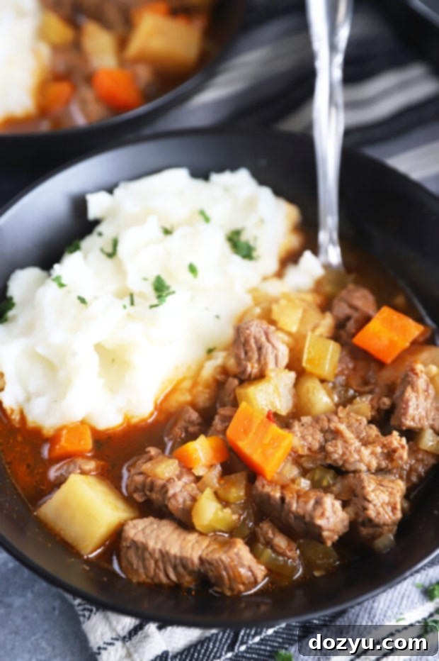 Bowl of Instant Pot Irish beef stew