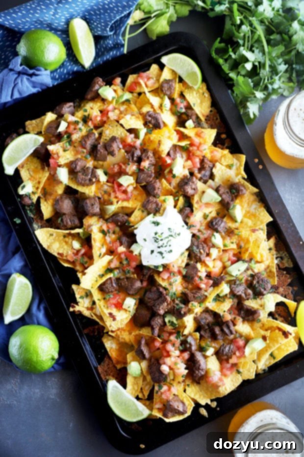 Overhead photo carne asada nachos