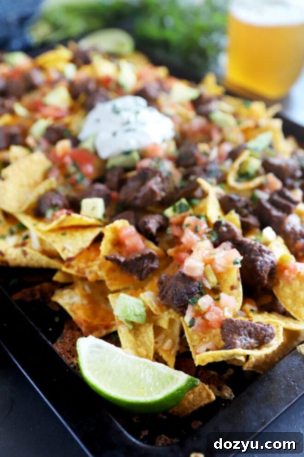 Side photo of steak nachos