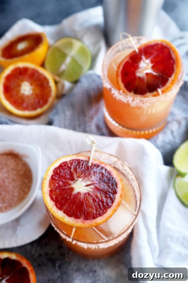 Blood orange margaritas in glasses photo
