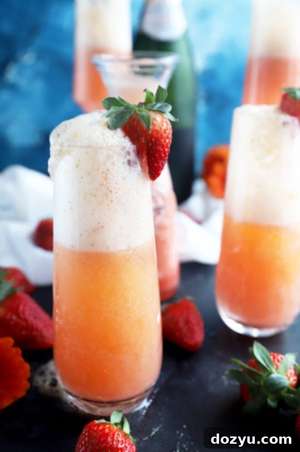 Strawberry Sparkler 9 A row of strawberry mimosas awaiting guests at a brunch