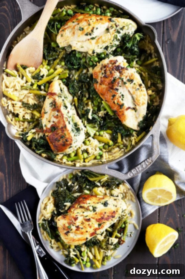 One-Pan Lemon Goat Cheese Stuffed Chicken with Spring Orzo 6 One skillet lemon goat cheese chicken image