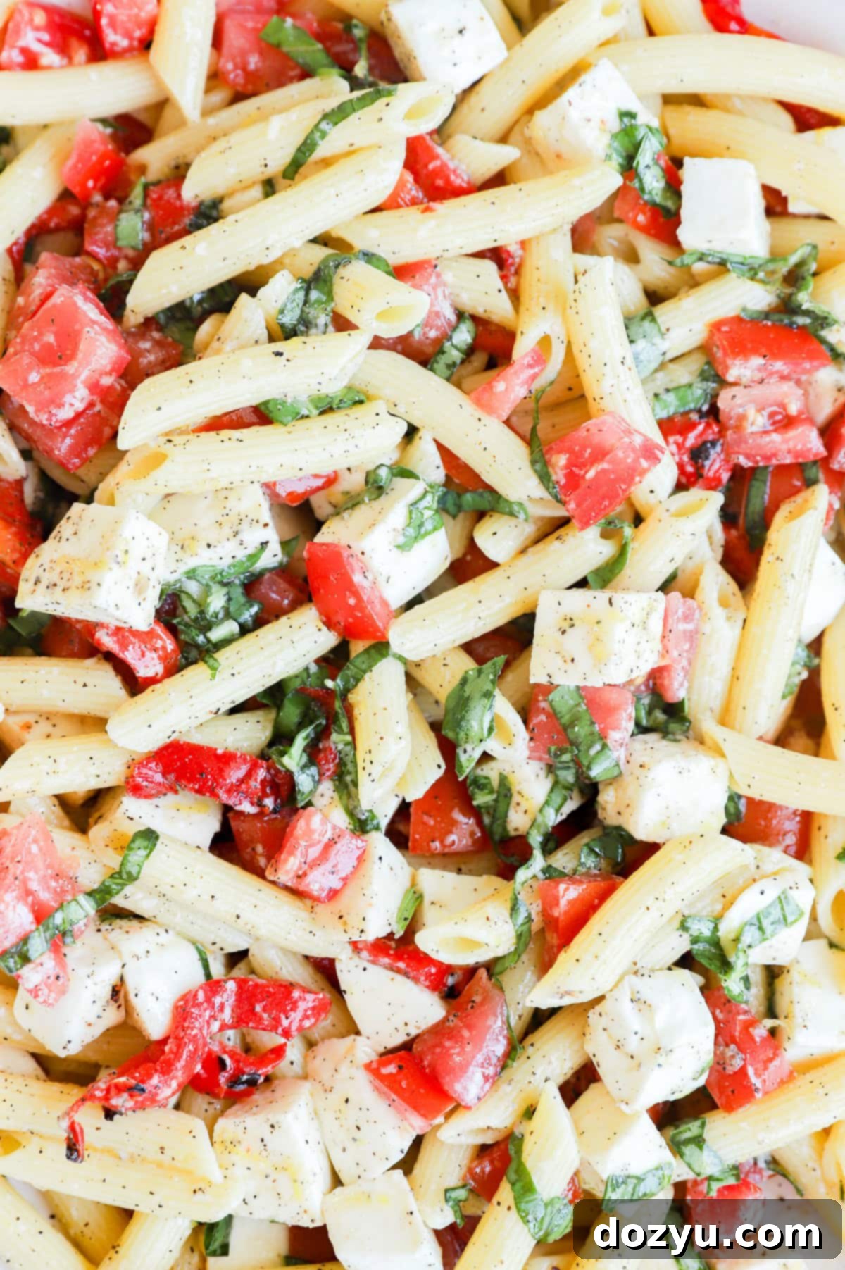 close up shot of summer lemon pasta salad