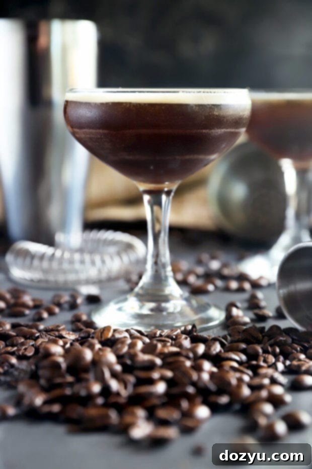 The Velvet Jolt 3 Side photo of coffee beans and martinis