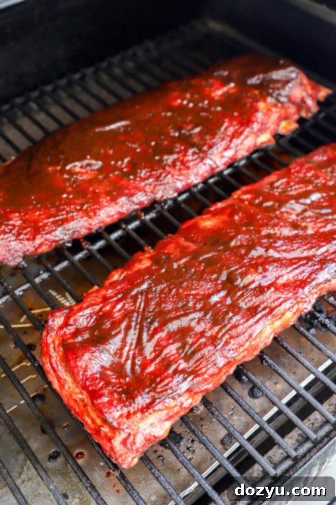 traeger pork ribs with BBQ sauce