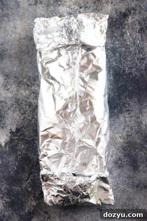 Wrapped up steak fajita packet overhead picture
