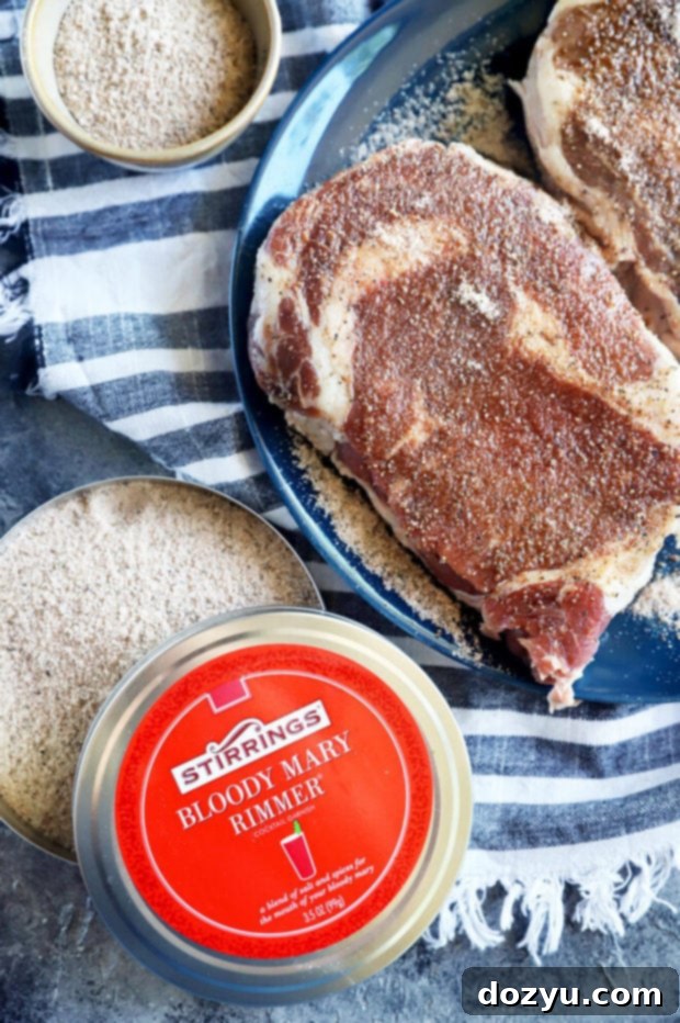 Overhead bloody mary steak photo