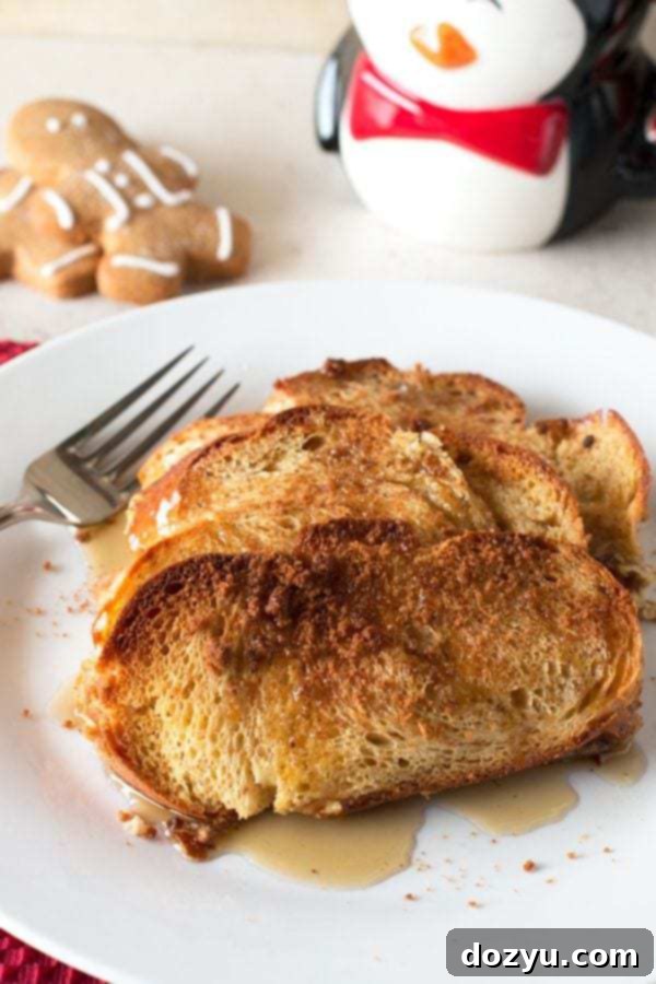 Overnight Gingerbread French Toast with cream and syrup
