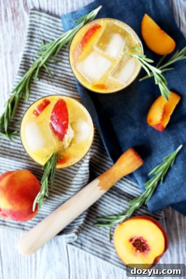 Sun-Drenched Peach & Rosemary Spritz 4 Overhead photo of peach mocktails