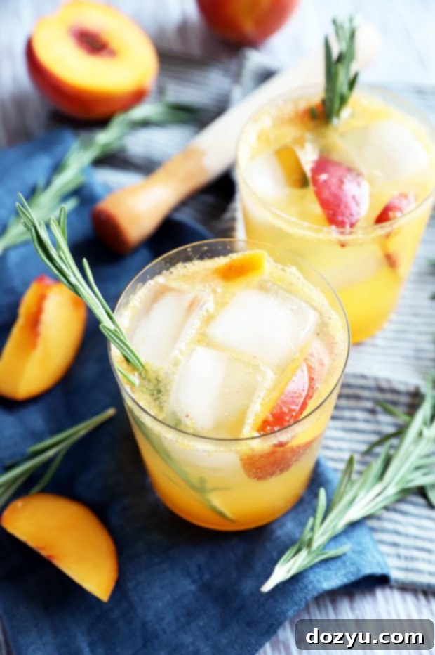 Sun-Drenched Peach & Rosemary Spritz 6 Summer drinks in glasses photos