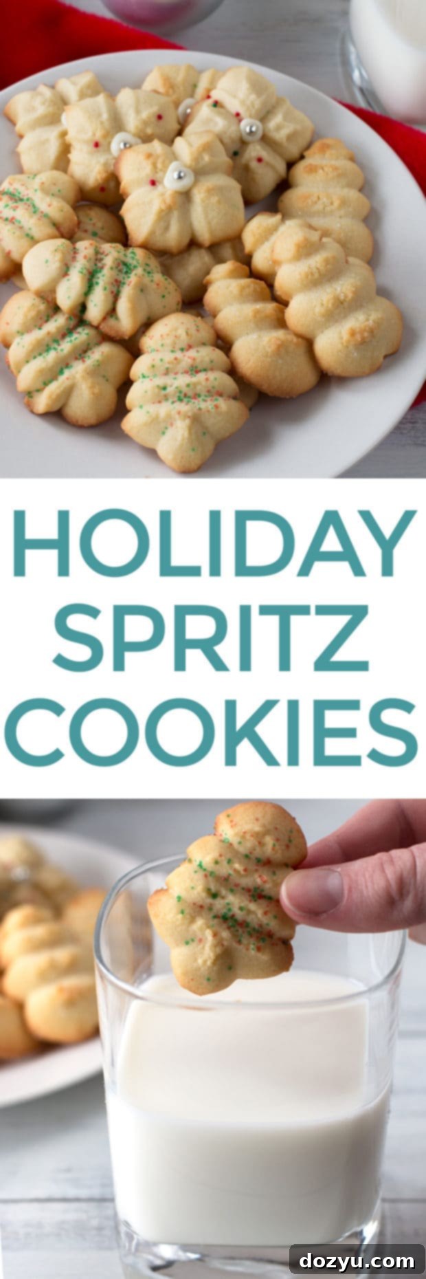Pinterest optimized image for Holiday Spritz Cookies recipe