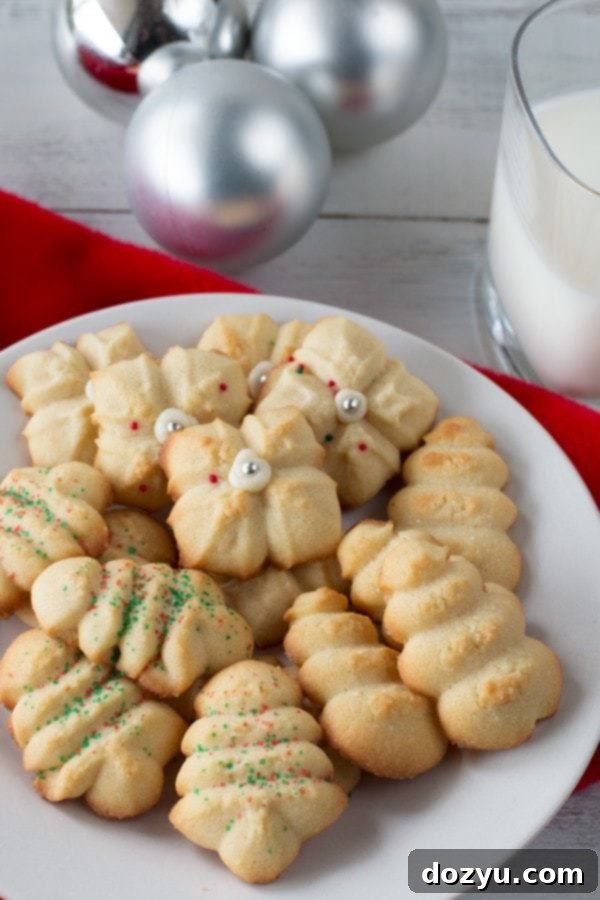 Beautifully shaped Holiday Spritz Cookies, ready for festive occasions