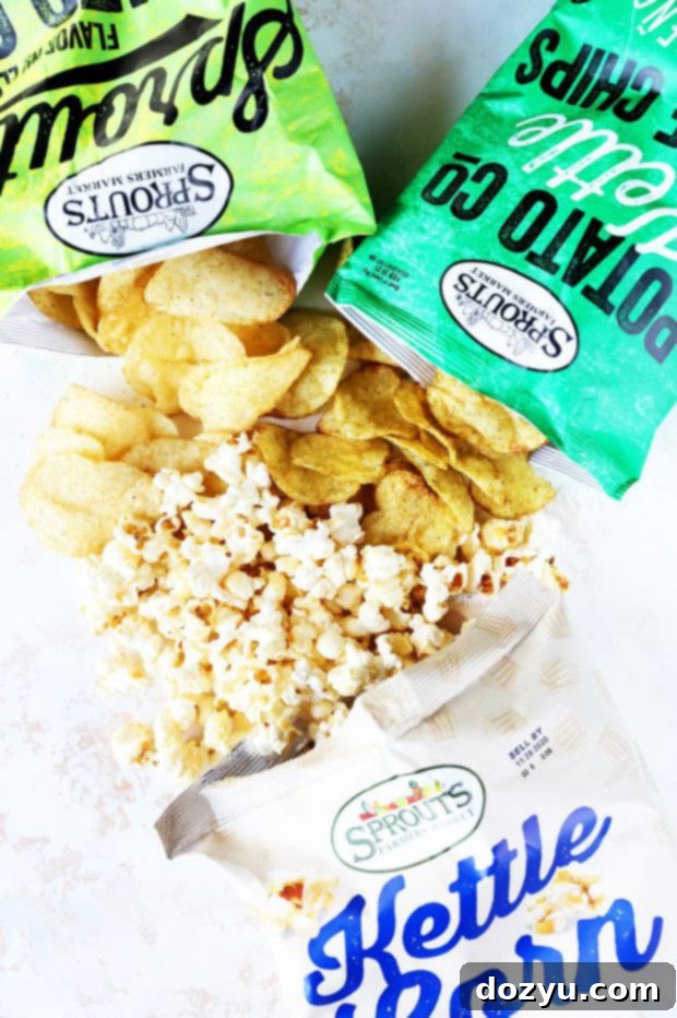 Assortment of Sprouts branded popcorn flavors, ideal for snack boards