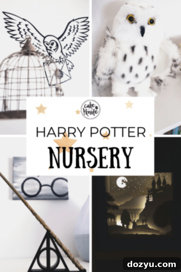 A beautifully decorated Harry Potter themed nursery, featuring a crib with magical decor, ready for a new baby boy.
