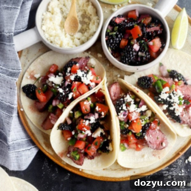 Thumbnail image of blackberry steak tacos
