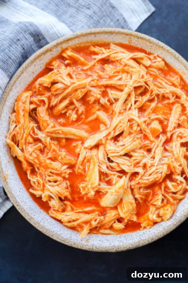 Instant Pot Buffalo Chicken in a bowl with napkin