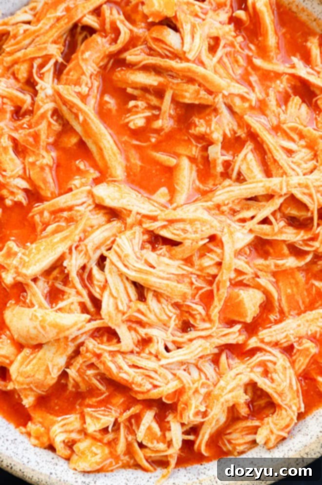 Creamy and spicy instant pot buffalo chicken in a bowl