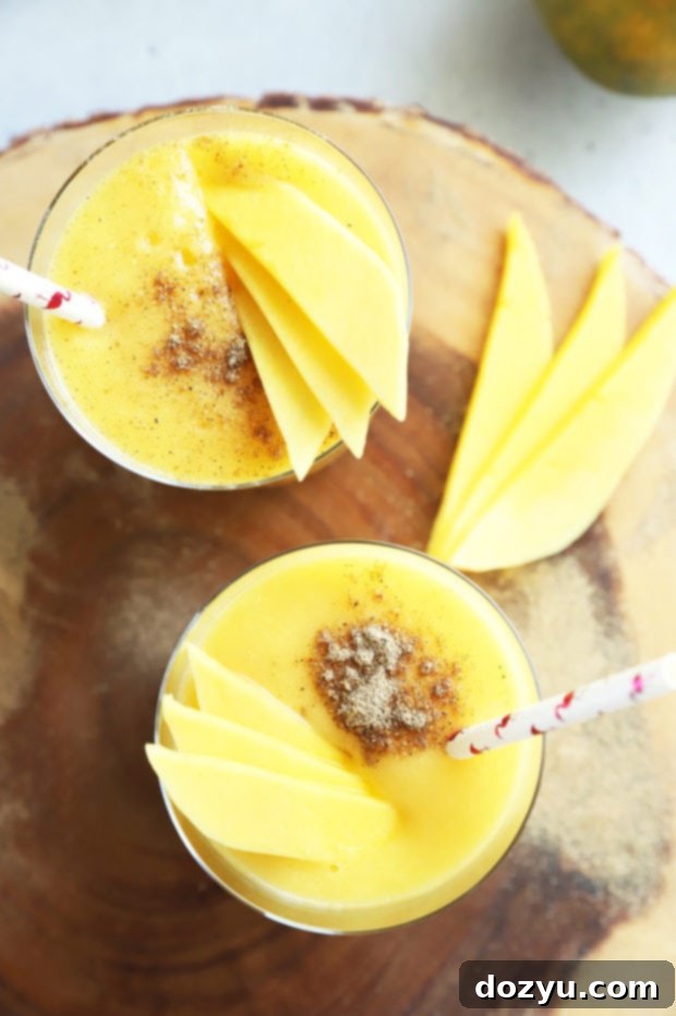 Tropical Mango Coconut Bliss 2 Overhead photo of mango drinks