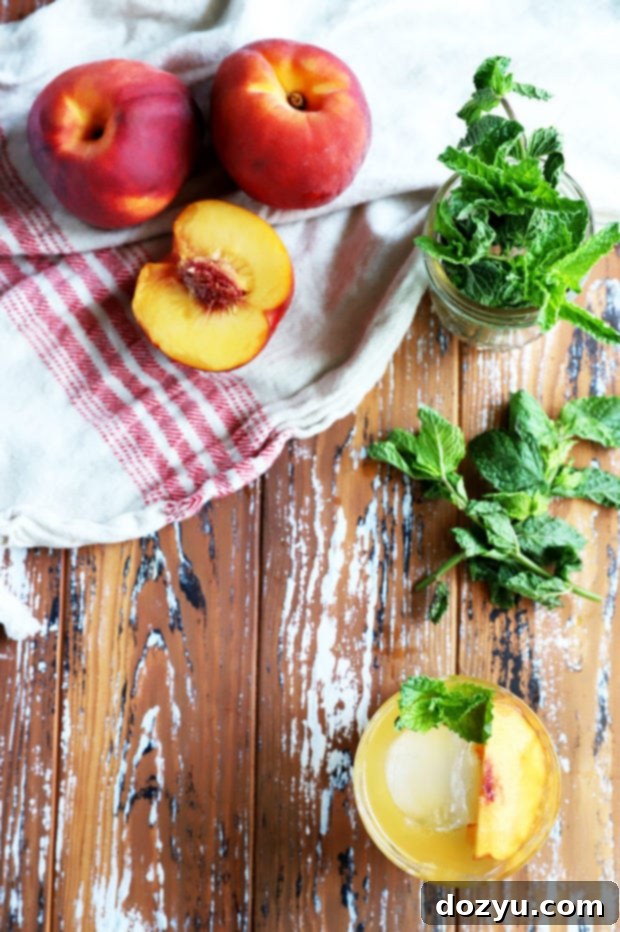 Overhead picture of smash cocktail with peaches