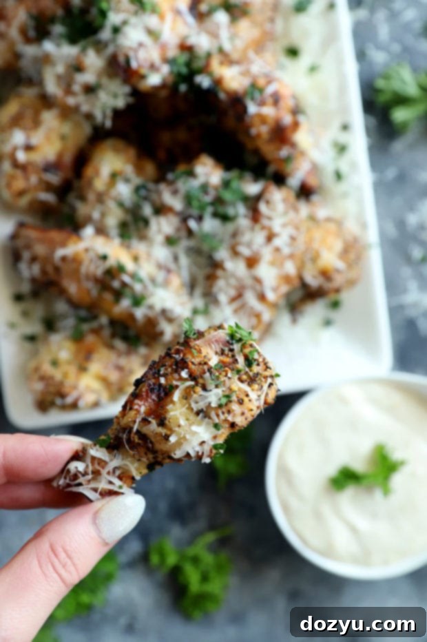 Hand holding a cacio e pepe chicken wing photo