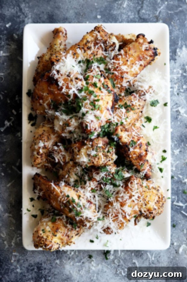 Overhead photo of grilled wings with parmesan