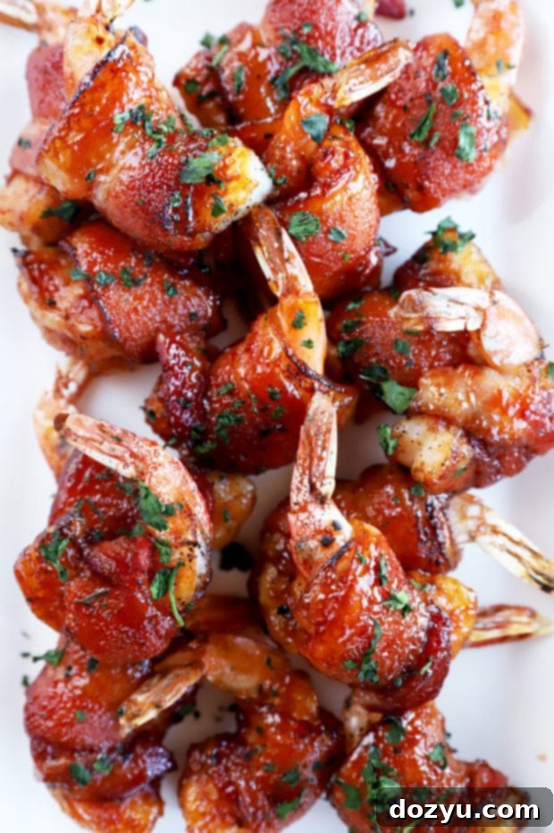 Bacon wrapped shrimp image on platter