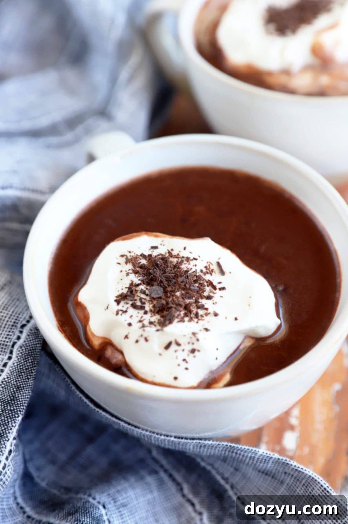 Side photo of mug with hot chocolate