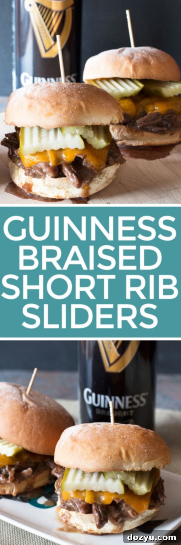 Guinness Braised Short Rib Sliders recipe pin for Pinterest | perfect St. Patrick's Day appetizer ideas