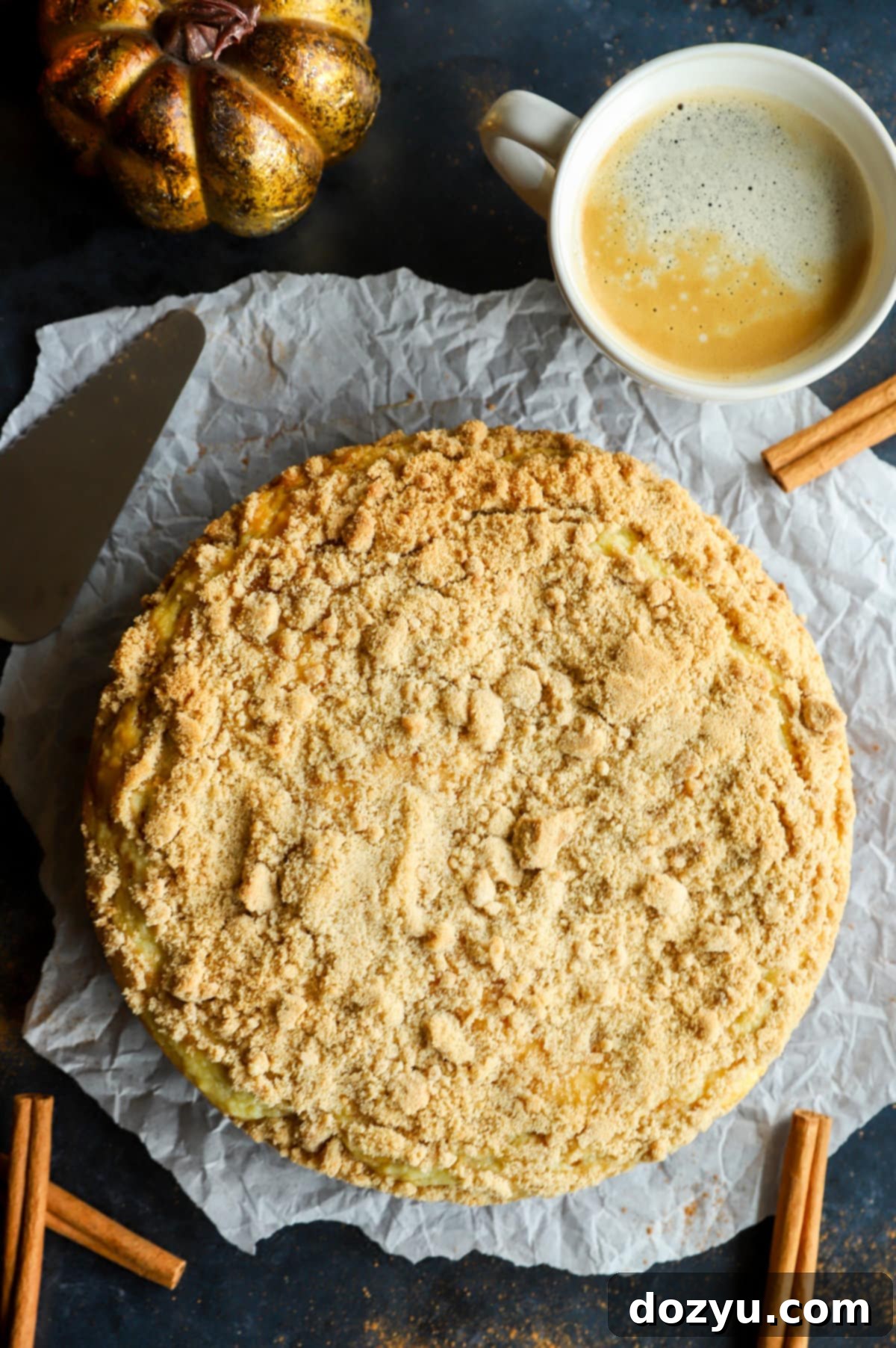 Overhead image of pumpkin coffee cake ready for icing