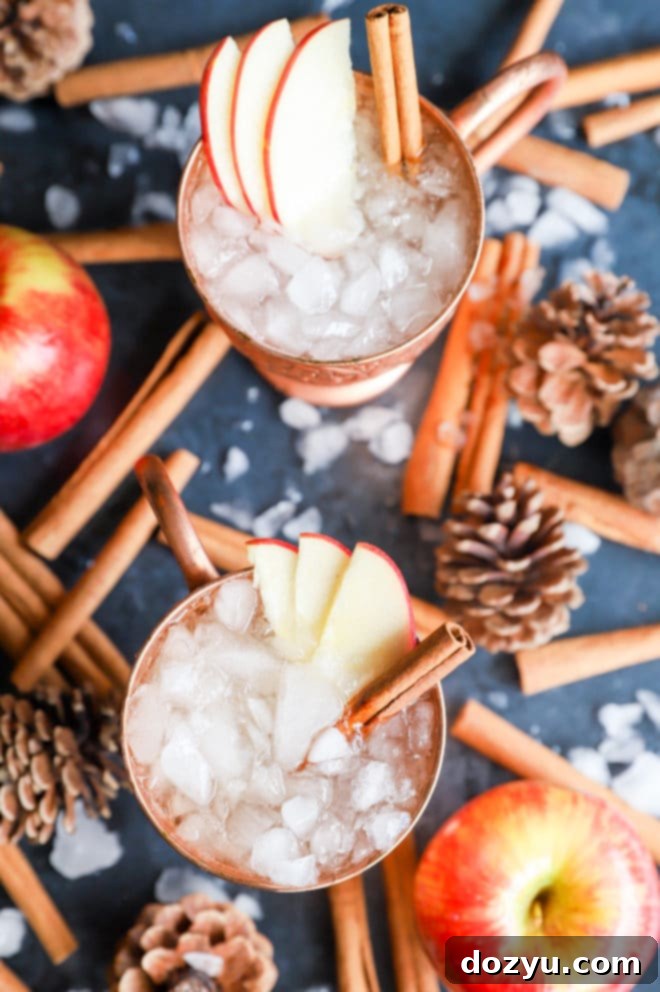 Autumn Spiced Apple Cider Moscow Mule 10 Overhead image of apple cocktails in mugs