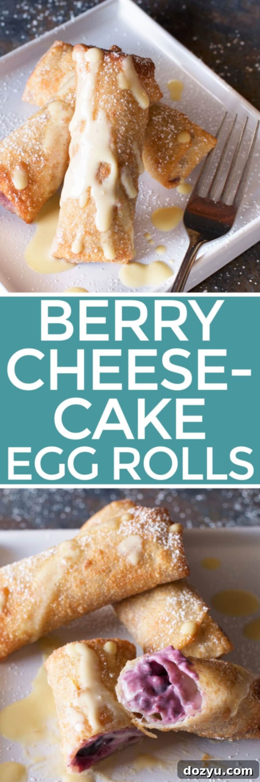 Pinterest graphic: Delicious Berry Cheesecake Egg Rolls recipe