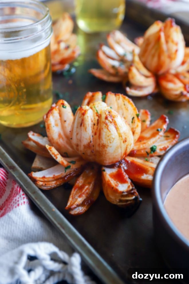 Side photo of grilled blooming onion
