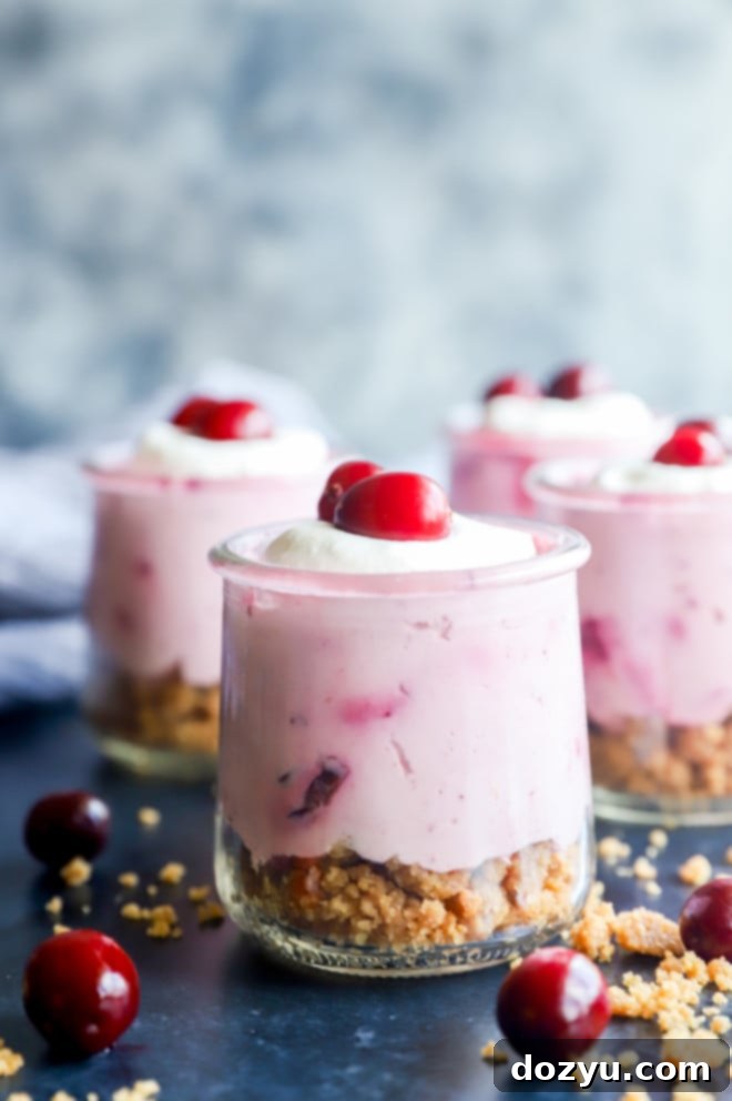 Photo of cups of holiday mousse with crumble on bottom layer