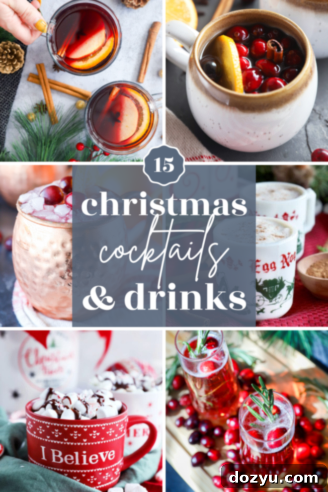 A festive array of Christmas cocktails and holiday drinks, perfect for a gathering.