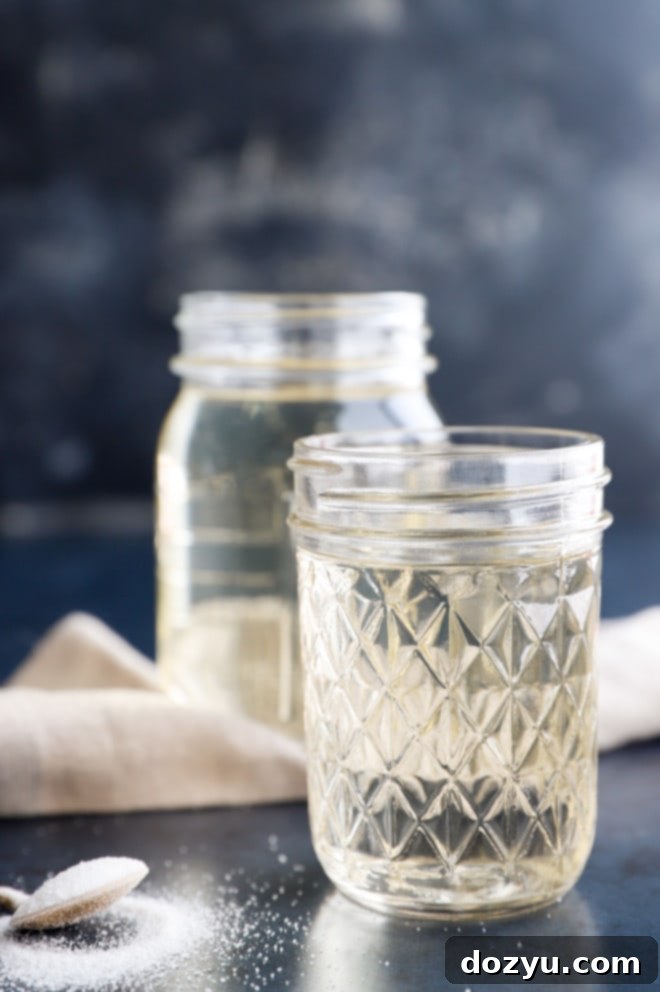 Image of simple syrup in jars for cocktails