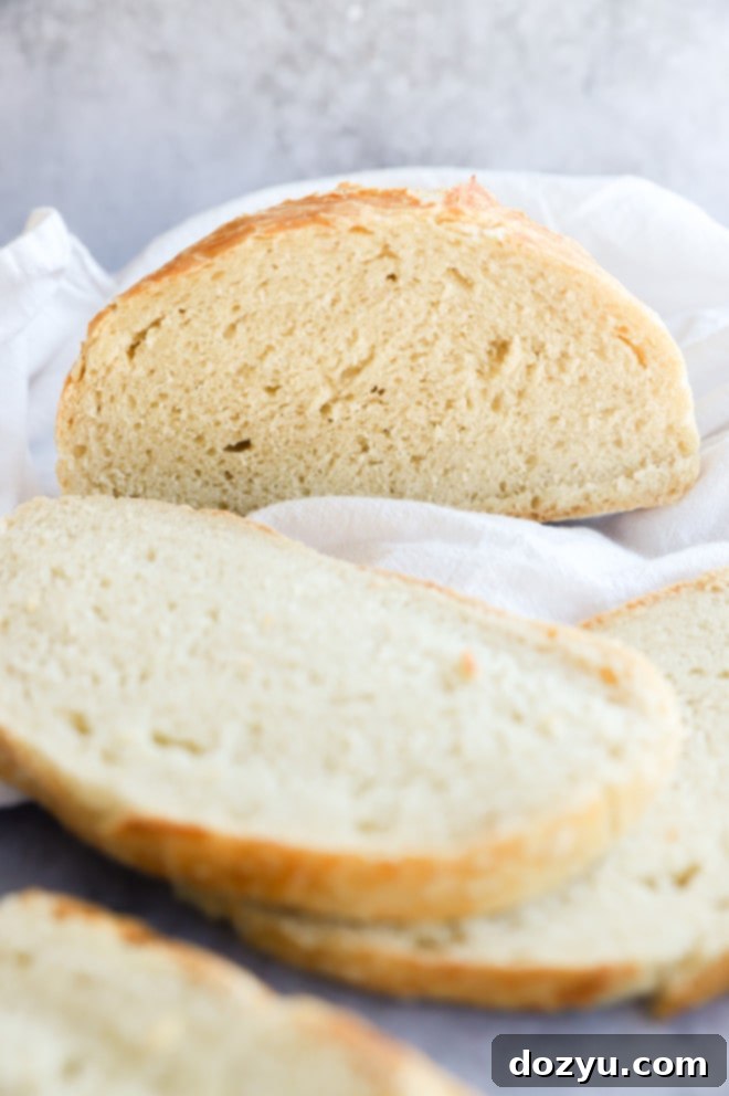 Sliced pieces of overnight no knead bread picture