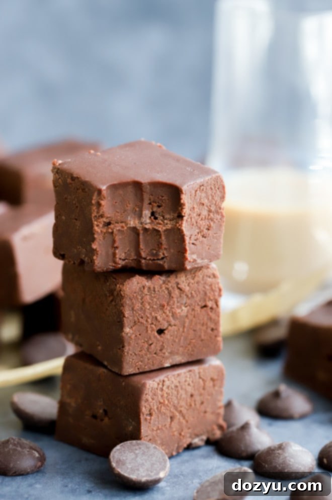 Bite taken out of baileys fudge stacked up