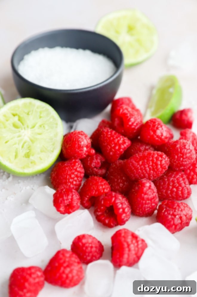 Ingredients for raspberry margarita cocktail