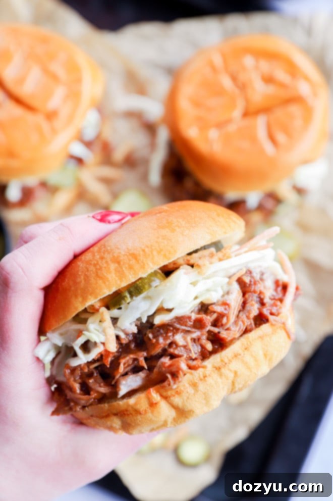 Hand holding a pulled pork burger image