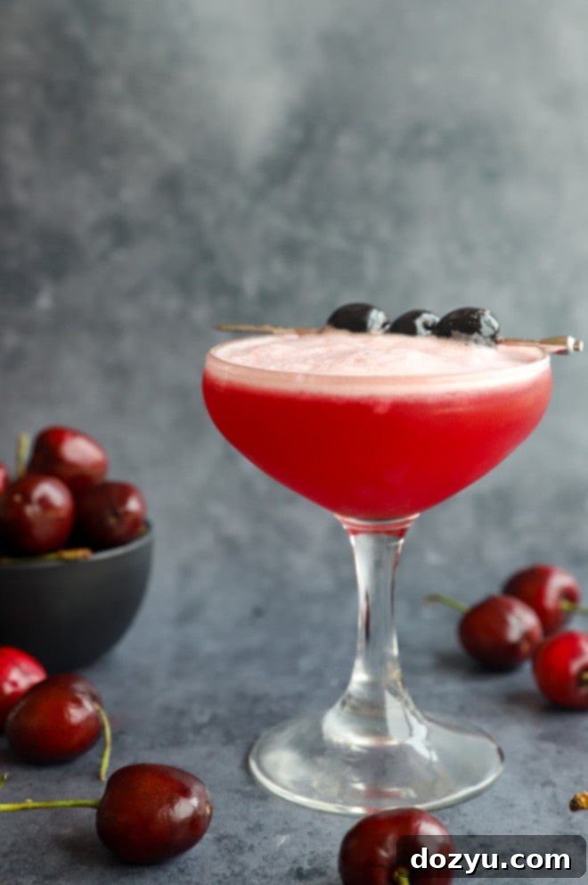 Velvet Cherry Vodka Sour 3 Cherry vodka sour in coupe glass picture