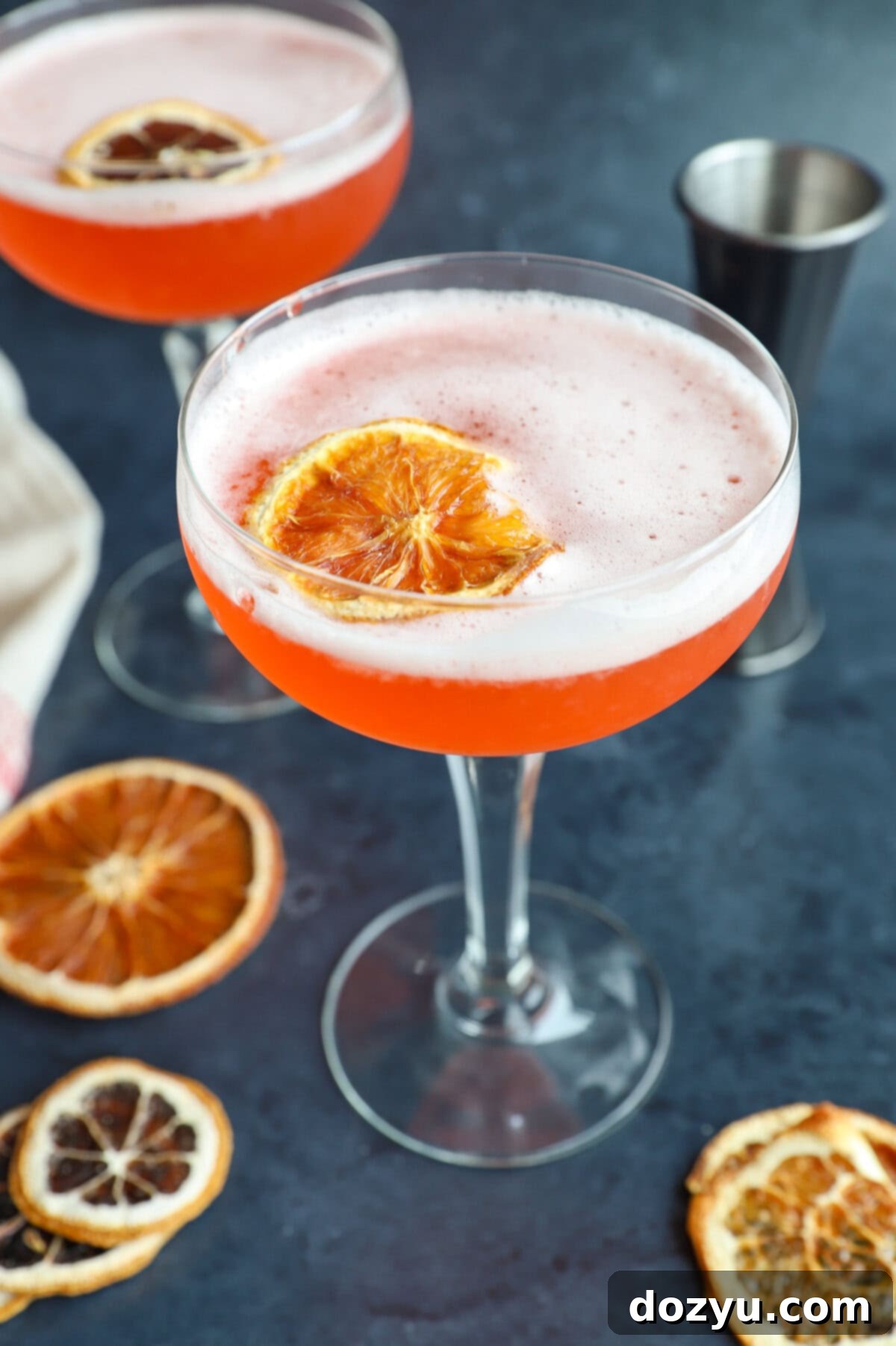 Frothy Aperol Sour cocktail with an orange slice garnish