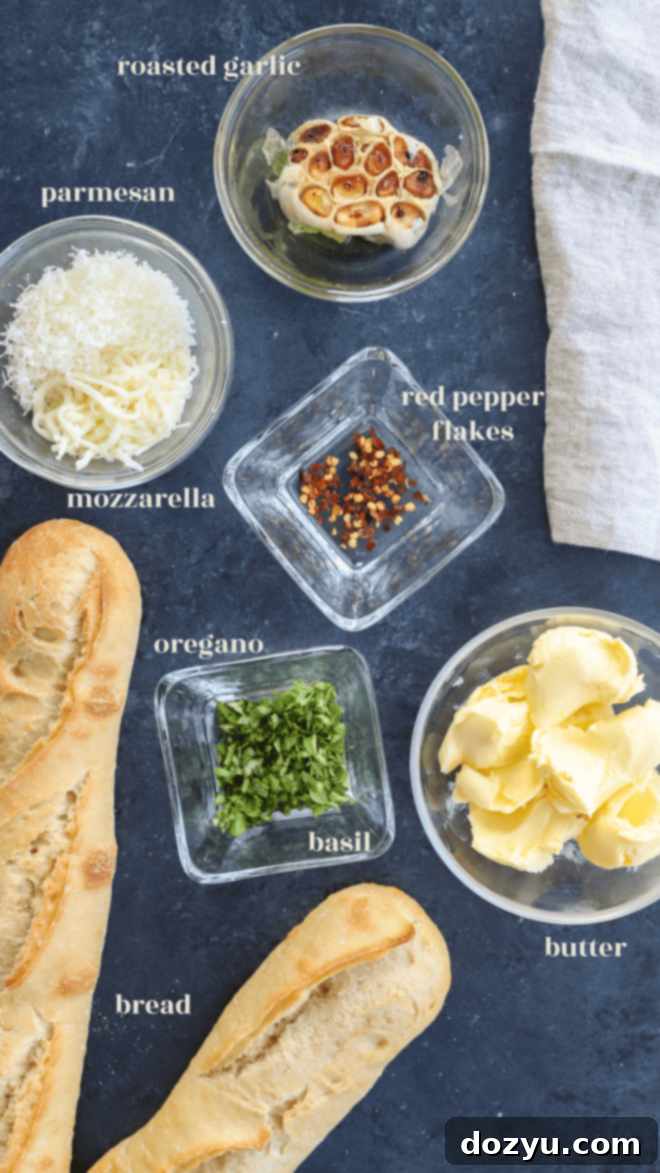 A visual guide showing the key ingredients for making delicious air fryer garlic bread.