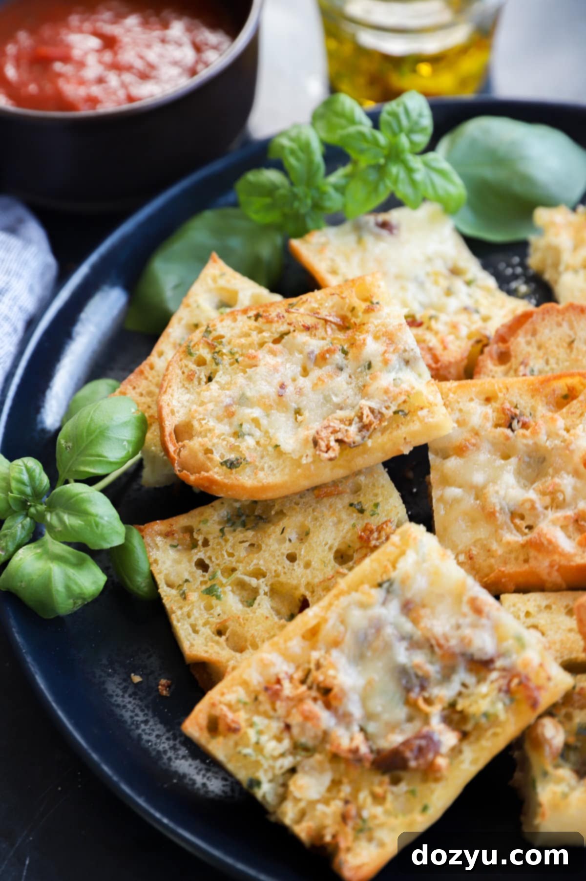 Image of roasted garlic bread, ready to eat.
