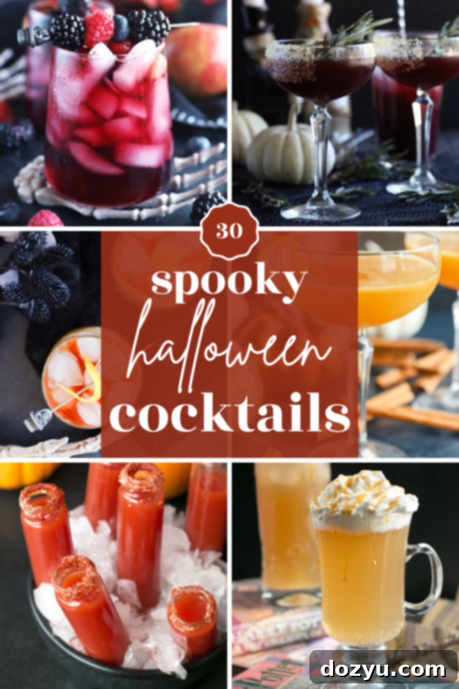 Halloween Cocktails Pinterest Image with various spooky drinks