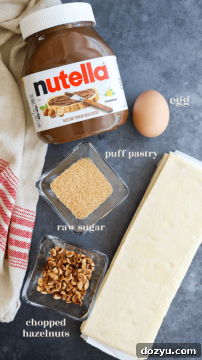 Nutella Puff Pastry Pies Ingredients arranged beautifully for the recipe.