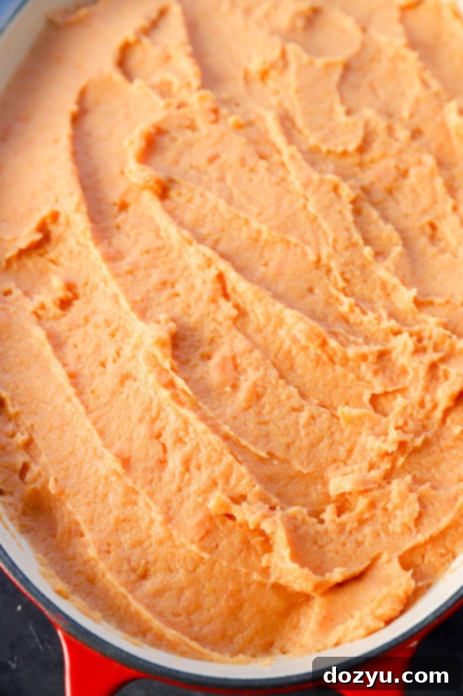 Golden Sweet Potato Cloud 6 whipped sweet potato filling spread even in baking dish