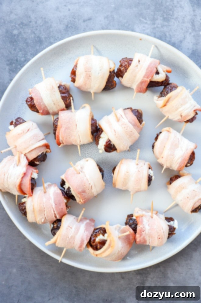 easy appetizer wrapped in pork on a plate before cooking