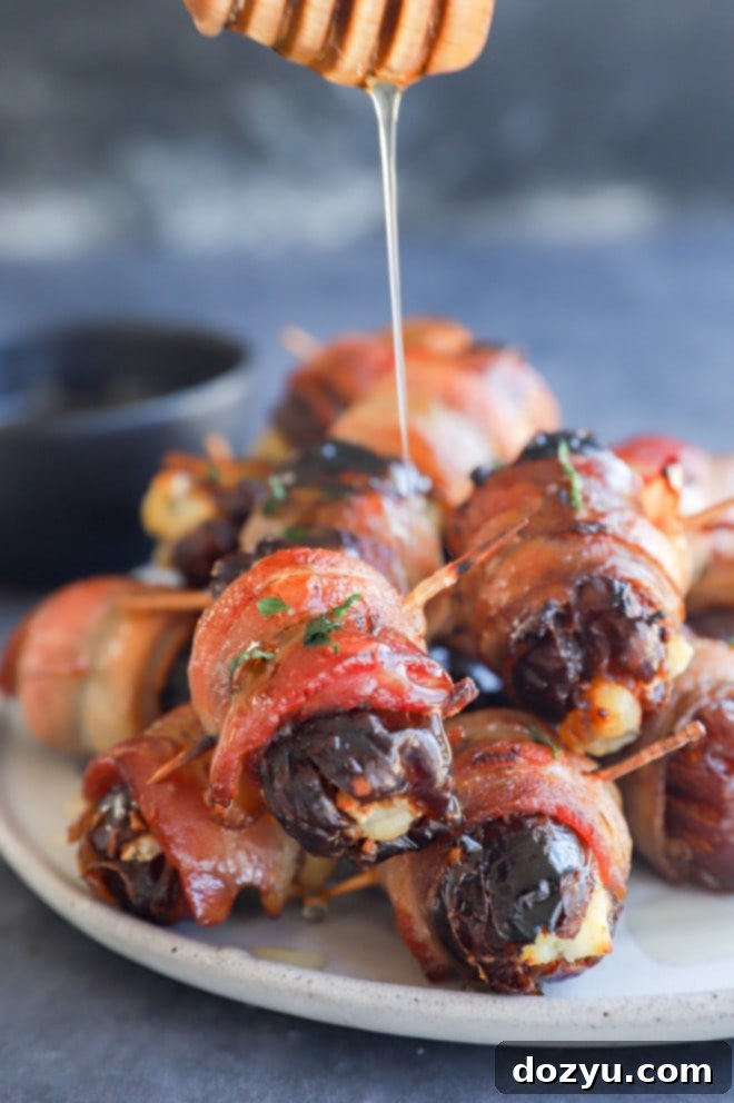 Drizzling hot honey on an easy baked appetizer