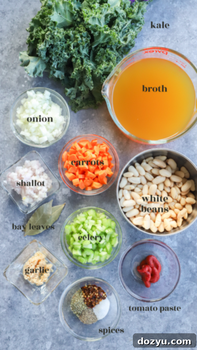 Tuscan Cannellini Bean Soup 4 Tuscan white bean soup ingredients laid out and labeled