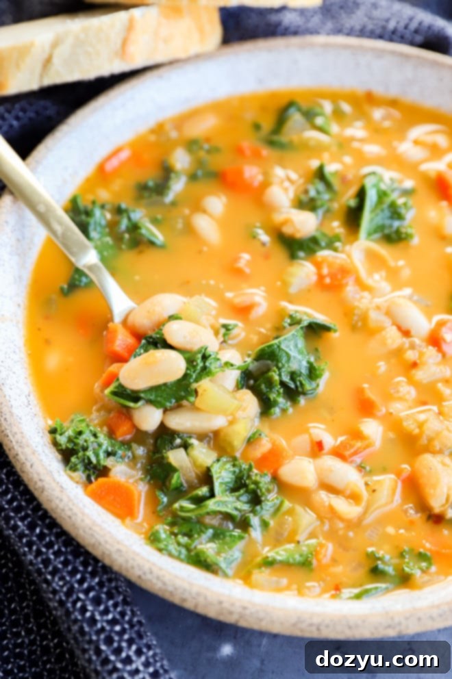 Tuscan Cannellini Bean Soup 8 A spoon in a hearty Italian stew with lots of vegetables and cannellini beans